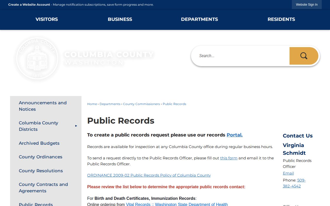 Columbia County public-records webpage